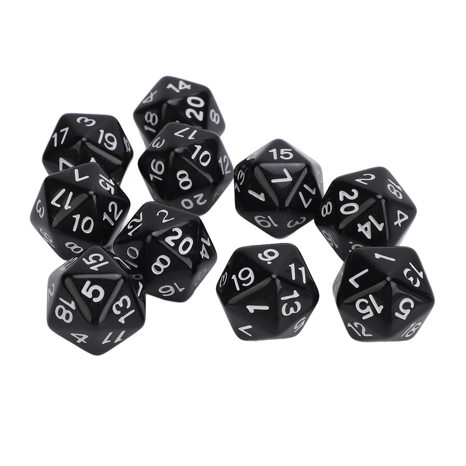 10PCS Polyhedral Dice Set Plastic 20 Sided Dice D20 for Role Playing Table Games Single Colored Assortment (black)