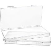 PAGOW 2pcs Clear Plastic Case for Crafts, Plastic Boxes with Hinged Lids | 6.42 x 3.23 x 0.51 Inch Small Rectangle Storage Box Organizer Containers for Crafts Cards Jewelry Beads