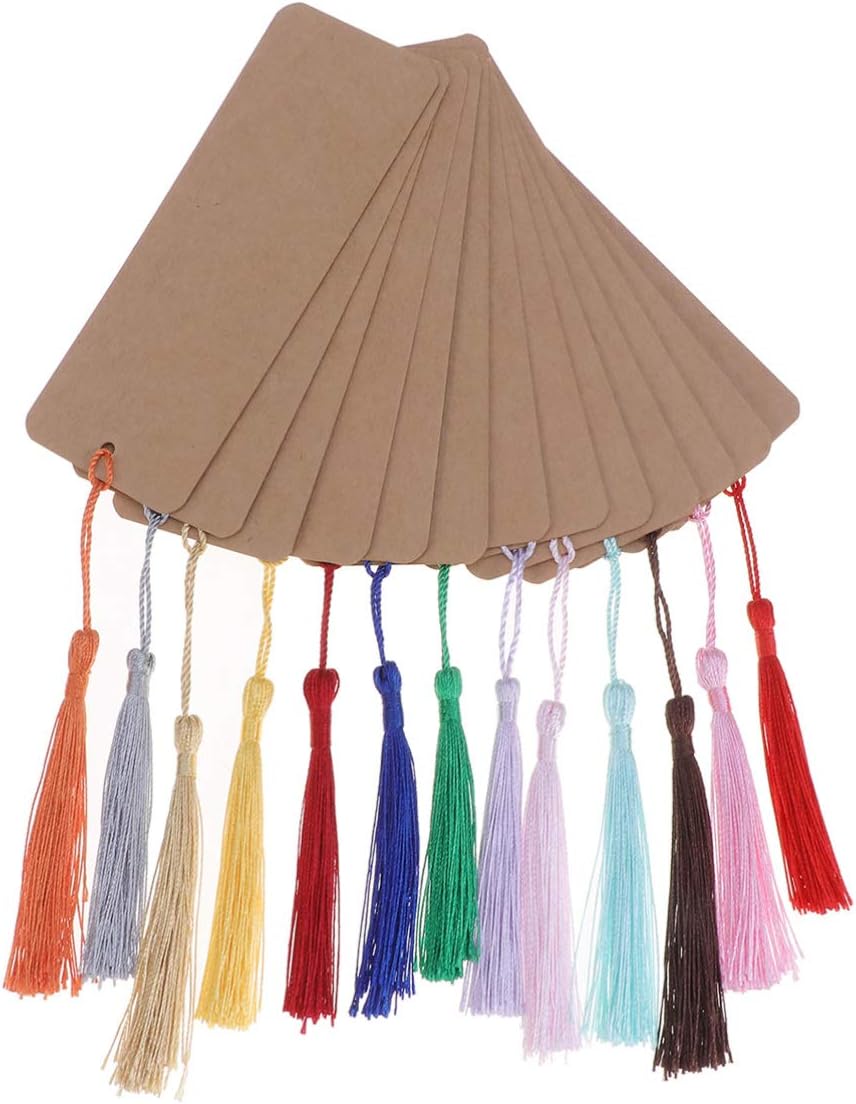 NUOBESTY 24pcs Book Page Mark Blank Paper Bookmarks with Tassel for Art Craft School Party Favor Khaki, Medium - Image 3