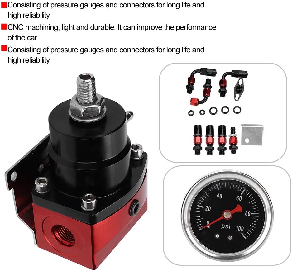 KIMISS Fuel Pressure Regulator ，Universal Adjustable 0100 PSI Metal