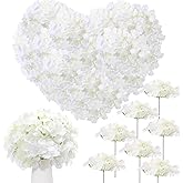 Zeyune 200 Pcs Hydrangea Artificial Flowers, Silk Flower Heads with Stems, Fake Hydrangea Bouquet for Wedding Arch Centerpiece DIY Floral Home Decoration (White)