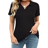 TIYOMI Plus Size Collared Polo Shirts Summer Short Sleeve V Neck Business Tops for Women XL-5XL