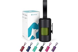 Gobeigo Dog Poop Bag Holder【Convenient Hook for Used Bags】【Silicone Strap Fits Any Leash】【Large Opening for Easy Dispensing】with 1 Roll Waste Bags (Black)