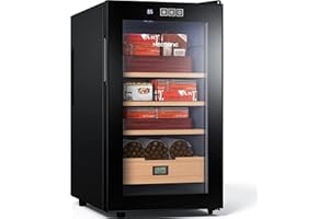 NEEDONE Humidor 48L with Cooling and Heating Temperature Control System, Electric Cooler Cabinet for 300 Counts with Spanish Cedar Wood Shelves & Drawer with Hygrometer, Gift for Men, 4 Layers