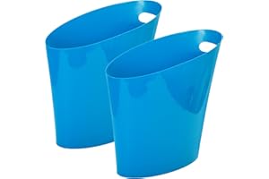 Youngever 2 Gallon Slim Trash Can, Plastic Garbage Container Bin, Small Trash Bin with Handles for Home Office, Living Room, Study Room, Kitchen, Bathroom (2 Pack) (Teal)