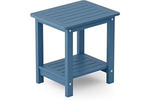 YEFU Outdoor Side Table for Patio: 16" HIPS Weather - Resistant Adirondack Tables - Waterproof Small Square End Tables for Backyard Pool Porch Balcony - Indoor Outdoor Double Layer Table Navy Blue