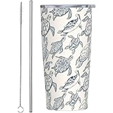 Kaireno Sea Turtles Tumbler Hawaiian Turtle Stainless Steel Insulated Tumblers with Lid and Straw Reusable Sea Animal Coffee Travel Mug Tea Drinking Wine Cups Gifts for Women 20 Oz