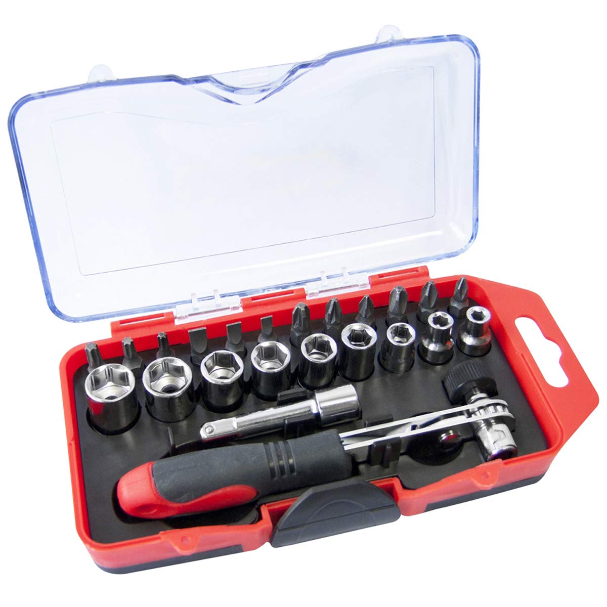 Amtech L1955 23 Piece Offset Ratchet Handle, bit and Socket Set