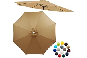 LZXNFZY 6.5ft 7.5ft 9ft 10ft Patio Umbrella Top Canopy Replacement Cloth,6 Ribs 8 Ribs Outdoor Market Table Yard Pool Garden Parasol Umbrella Canopy Replacement UV Protective Covers(Khaki,9FT(6-ribs))