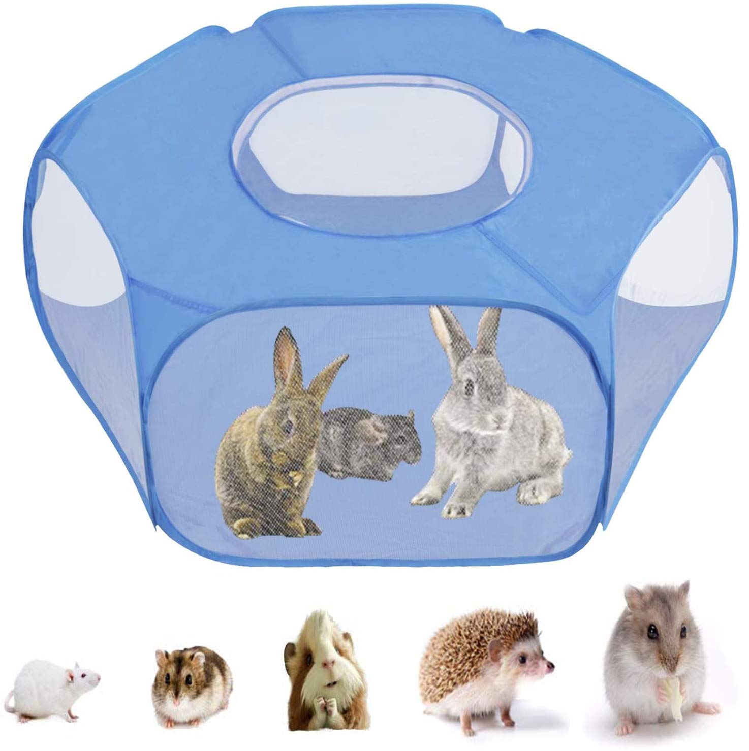 Upgrade Foldable Small Animals Cage Tent with Zippered Top & Waterproof Bottom, Breathable Transparent Pet Playpen Outdoor Indoor Exercise Fence for Hamster,Guinea Pig,Rabbits,Chinchillas, Hedgehogs