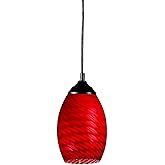 Z-Lite 131-RED Jazz One Light Mini Pendant, Metal Frame, Sand Black Finish and Red Shade of Glass Material