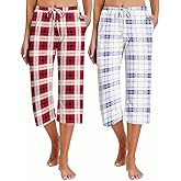 Ekouaer 2 Pack Women's Capri Pajama Pants Printed Drawstring Comfy Pj Bottoms With Pockets