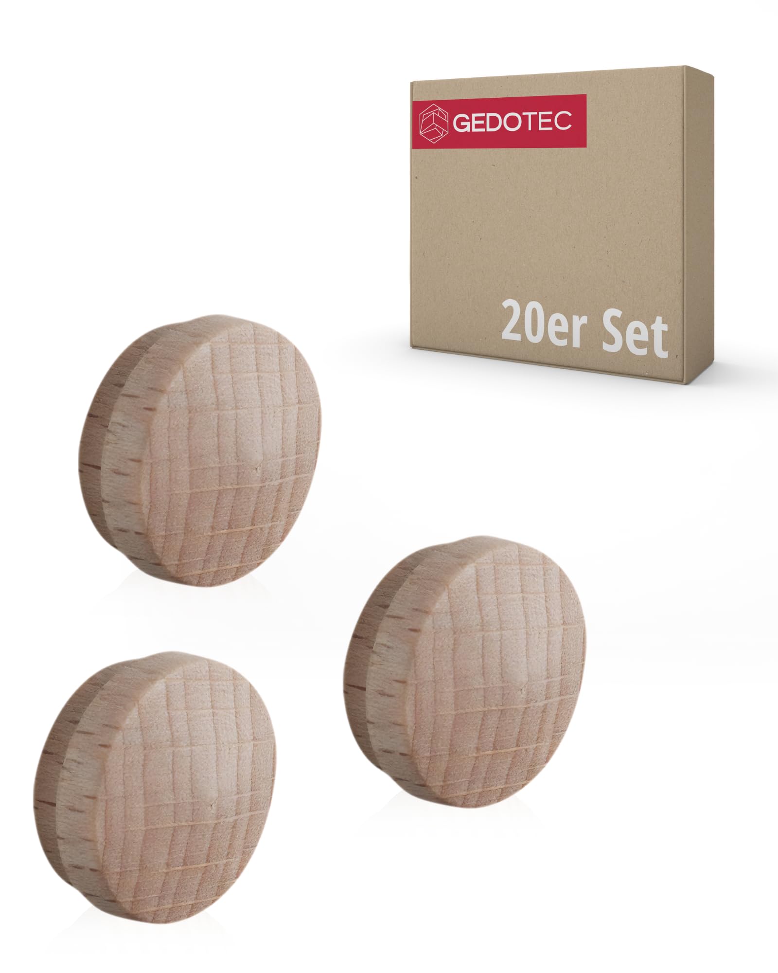 Gedotec Hole covers universal cover caps wood for blind hole Ø 15 mm | solid wood beech natural finish | total Ø 17 mm | caps round for pressing in | 20 pieces - Hole caps for furniture