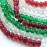 Glass Crackle Bead Christmas Set-RED, GREEN & CLEAR MIX 6mm (300)