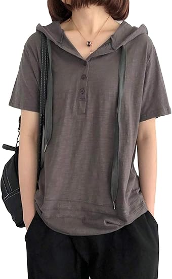 Amazon Mlboss レディース 半袖 パーカー ゆったり Tシャツ 無地 ファッション フード Tシャツ おしゃれ シンプル トップス カジュアル 快適 コットン ロングtシャツ 夏服 グレー Tシャツ カットソー 通販