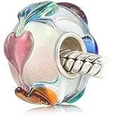Lampwork Murano Charm 925 Sterling Silver Glass Bead Flower Pendant Leaf for DIY Charms Bracelet