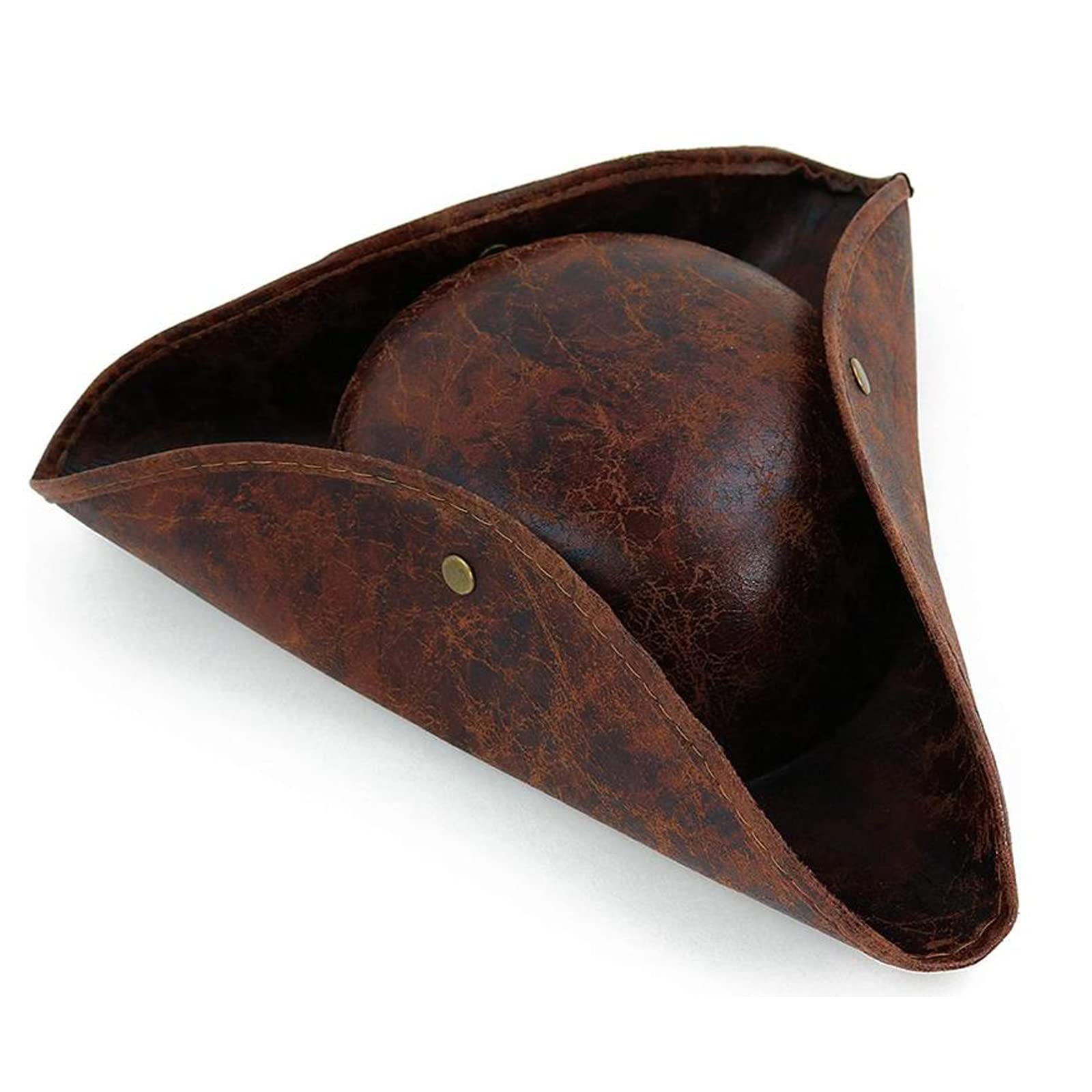 Pirate Hat for Adult Brown Distressed Leather Colonial Style Tricorn Hat Pirate Cap Fancy Dress Colonial Medieval Accessory for Pirate Theme Party Halloween Cosplay