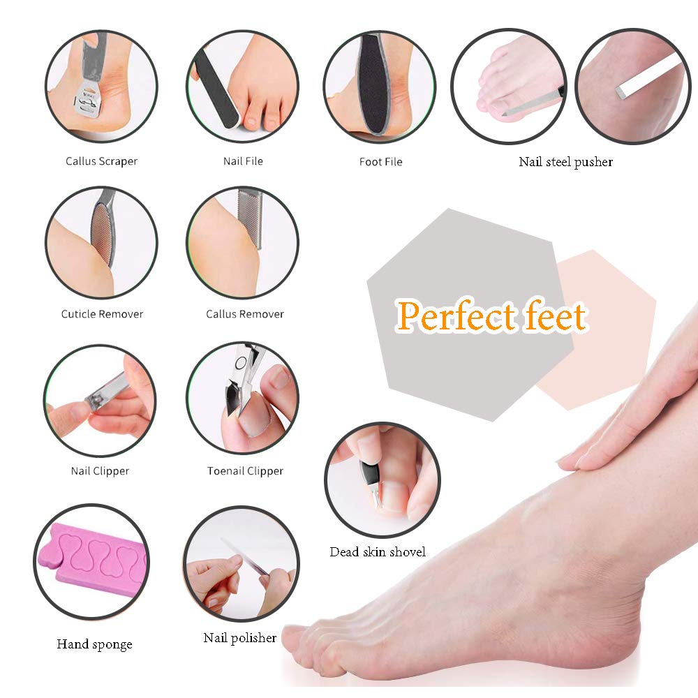 Pedicure Kit Set 20 in 1, Doni Foot Scrubber Pedicure Tools Set, Stainless Steel Foot Care Tools, Foot Rasp, Foot Dead Skin Remover, Callus Remover for Feet, Pedicure Kit for Men Women Gift : Beauty