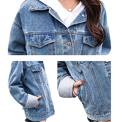 Zuozee Jean Jacket Womem, Denim Jacket Men, Boyfriend Jacket Denim Oversized, Pockets Inside - Long Sleeves - Loose Fit - Thumbnail 5