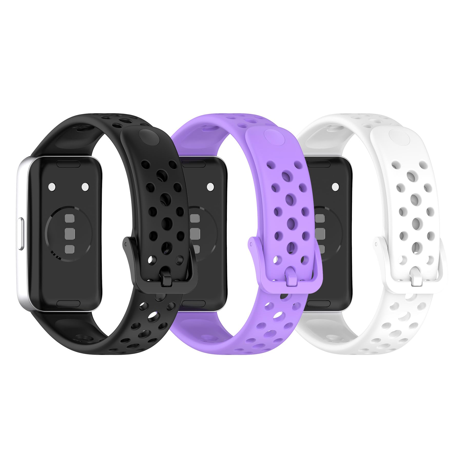 Xisair 2 Pieces Watchbands Compatible with Huawei Band 9/8 Silicone Sports Straps, Round Hole Breathable Replacement Watchbands for Men and Women