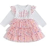 POZMTIORE Toddler Baby Girl Princess Skirt Birthday Girl Dress Glitter Letter Long Sleeve Layered Mesh Sequin Tutu Dress