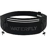 WATERFLY Running Belt Fanny Pack: Breathable 3 Pocket Waist Bag for Men Women Workout Exercise Fitness Phone Holder Fits All Phones - Runner Marathon Jogging Race Belt with Bib Clip Black