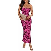 MEROKEETY Women's 2026 Summer Floral Strapless Dress Bodycon Tube Slit Mesh Wedding Guest Cocktail Party Maxi Dresses