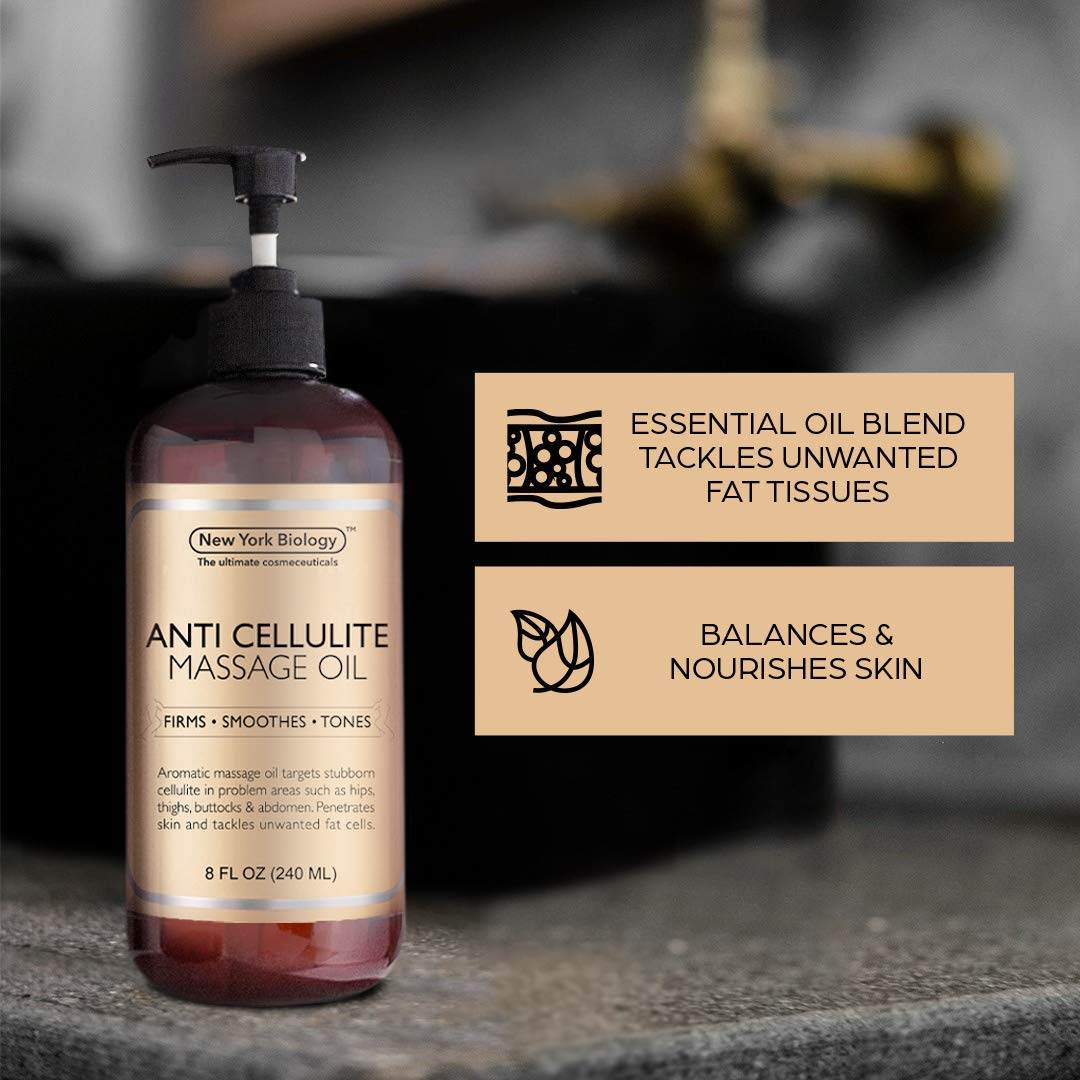 New York Biology Anti Cellulite Treatment Massage Oil - All Natural Ingredients – Infused with Essential Oils - Penetrates Skin and Targets Unwanted Fat Tissues - 8 oz : Beauty