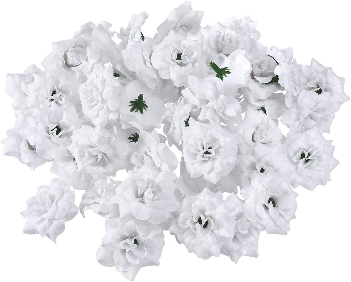LUOEM 50Pcs Artificial White Flowers Heads Silk Rose Heads Craft Flowers for Wedding Hat Clothes Album