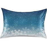 KEEPREAL Blue Christmas Snowflake Satin Pillowcase for Hair and Skin Silk Pillowcase - Satin Pillow Covers with Envelope Closure, Standard Size(20x26 inches) - Christmas Decoration