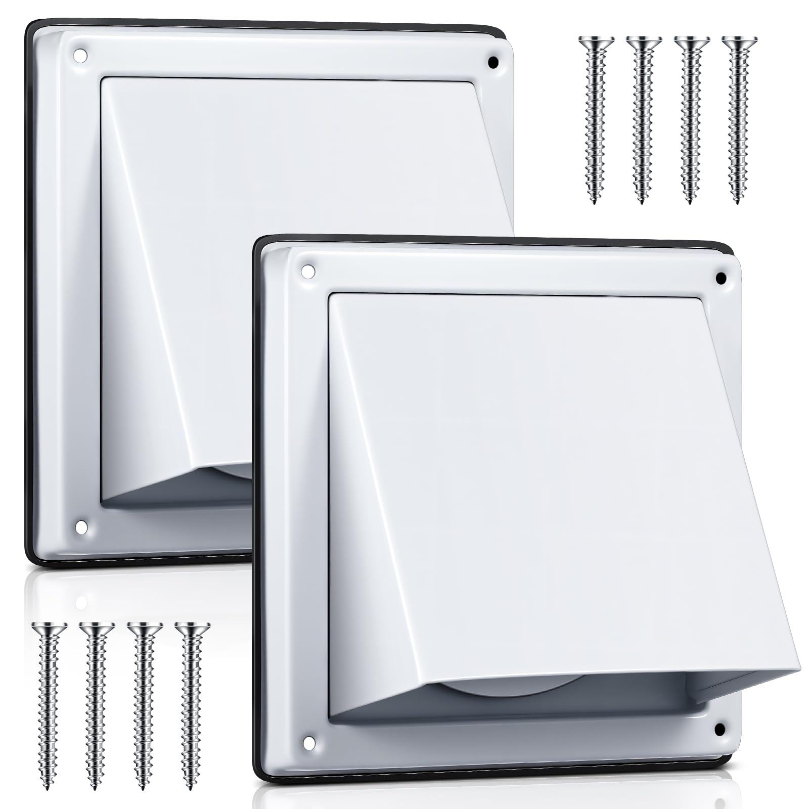 Photo 1 of Gisafai 2 Pcs 4" Dryer Vent Cover Outdoor, Stainless Steel External Extractor Wall Vent Cushioned Non Return Flap with Rubber Gaskets for Home Industrial Facility Replacement (White)