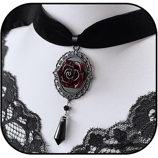 Zeshimb Gothic Black Velvet Choker With 3D Red Rose - Vintage Bow Chain Necklace, Adjustable 32+5cm - View #2
