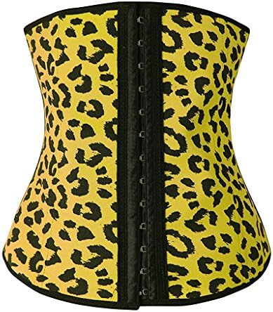Camellias Women 3 Hooks Latex Waist Trainer Corset For Weight Loss Cincher Shaper Slimmer Tummy Control Body Shapewear Leopard, SZ1993-3-Yellow-XS
