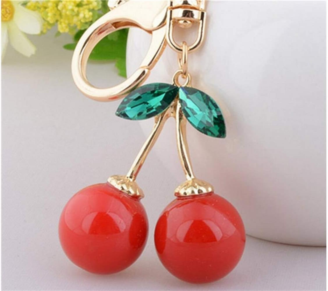 Great Gift Fashion Keychain Cute Crystal Red Cherry Pendant Women Key Ring Girls Backpack Hanging Decor_Red