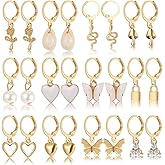 FUTIMELY 12 Pairs Gold Earrings Set for Women,Hypoallergenic Fashion Heart Butterfly Snake Pearl Link Drop Dangle Earrings Multipack Hoop Earring Jewelry (12pcs-Gold)