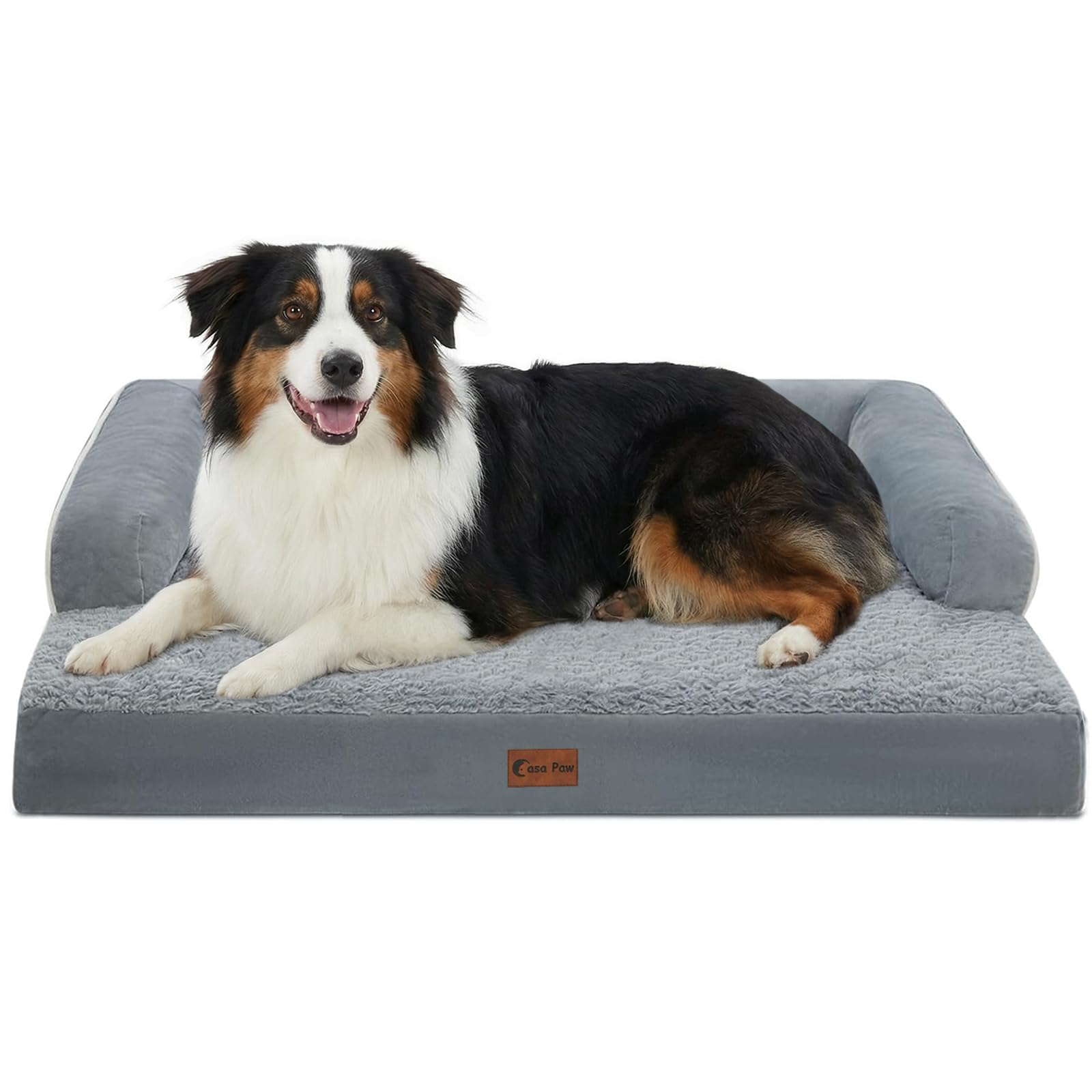 Casa Paw Orthopedic Dog Beds for Large Sized Dogs, Waterproof Egg Crate Foam Medium Dog Couch Beds for Crate 35x22Inch, Washable Pet Beds with Removable Cover and Nonskid Bottom, Grey Image