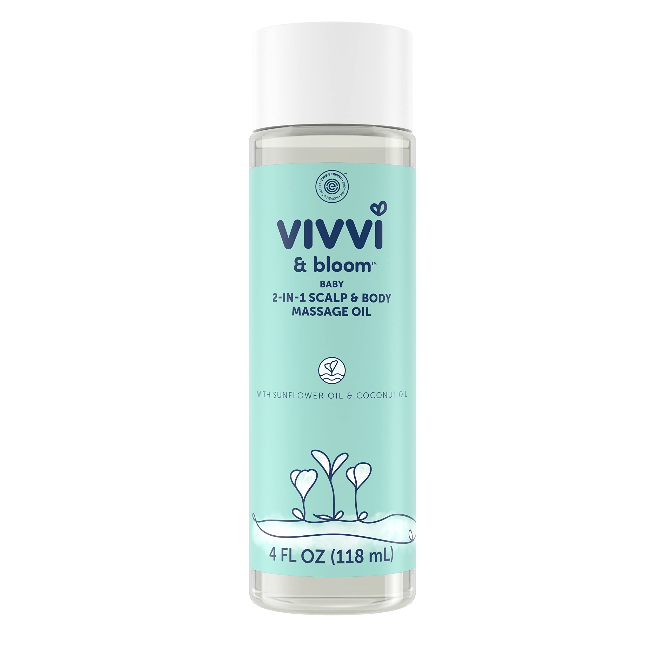 Photo 1 of VIVVI & BLOOM Gentle 2-in-1 Baby Scalp & Body Massage Oil, Fast Absorbing Formula Ideal to Moisturize, for Massage to Remove Dry Flakes on Scalp, Hypoallergenic, 4 fl. Oz