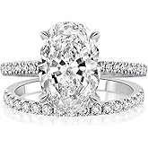 Effinny 3.5ct Elongated Oval Cut Engagement Ring Set,925 Sterling Silver Bridal Ring Set with Half Eternity Wedding Ring