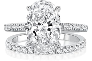 Effinny 3.5ct Elongated Oval Cut Engagement Ring Set,925 Sterling Silver Bridal Ring Set with Half Eternity Wedding Ring