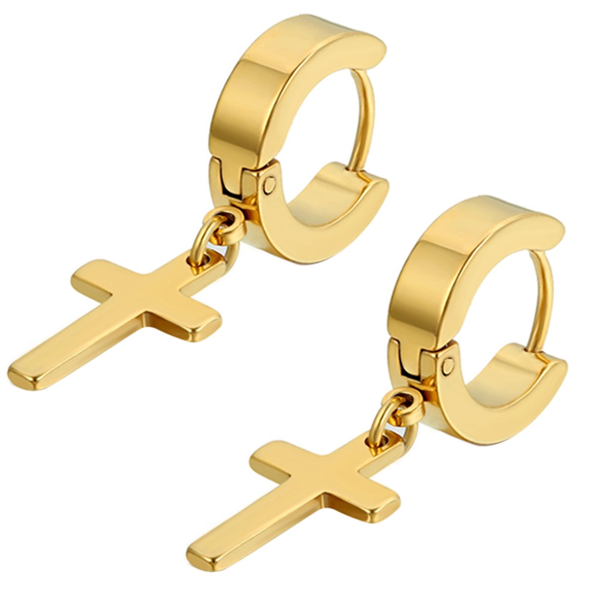 Flongo women’s and men’s earring, cross shape, fashion style silver steel, for Christmas, Valentine's Day gold — image 1