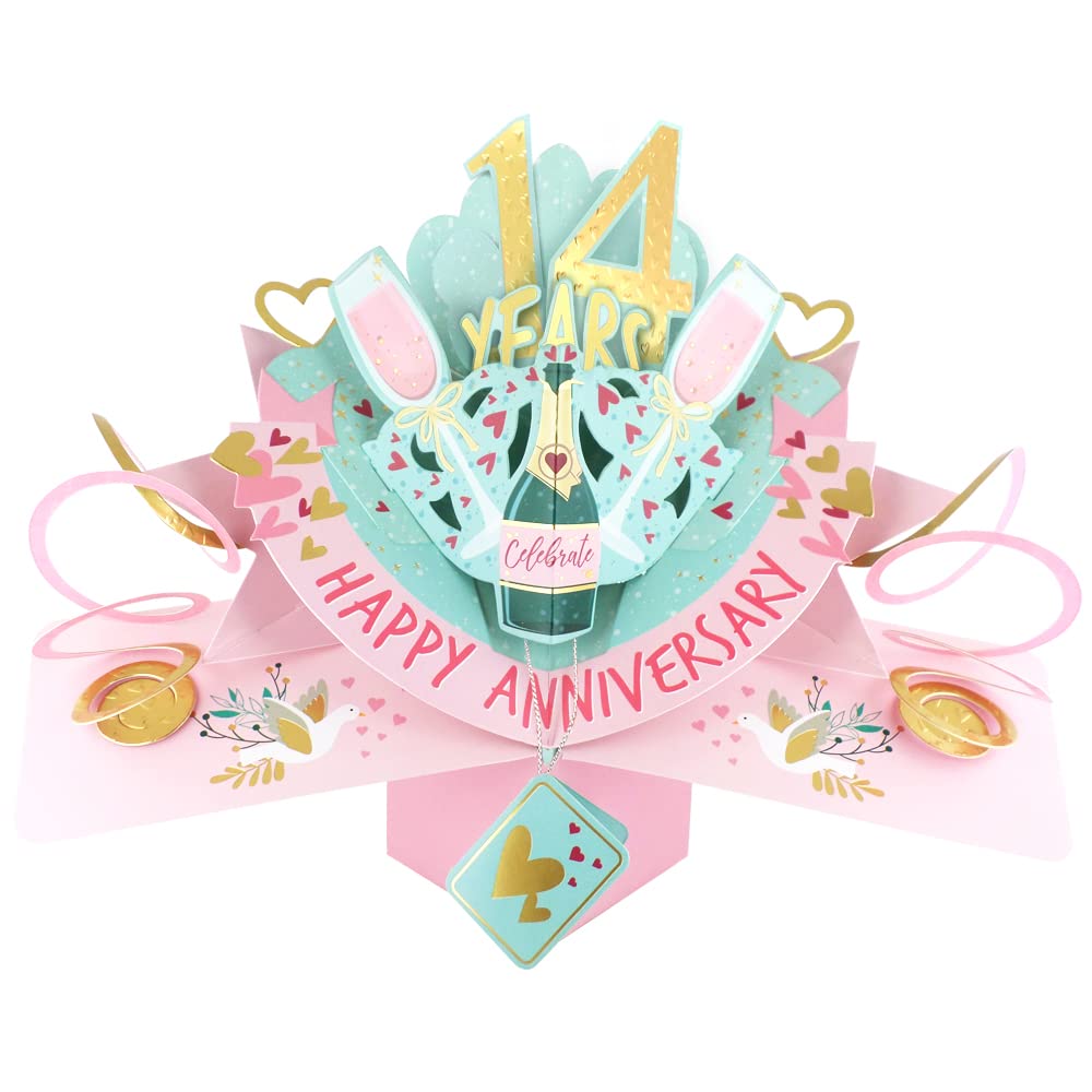 14 Years Happy 14th Anniversary Pop-Up Greeting Card Love Kate's 3D Pop Up Cards POP216MC14 — image 1