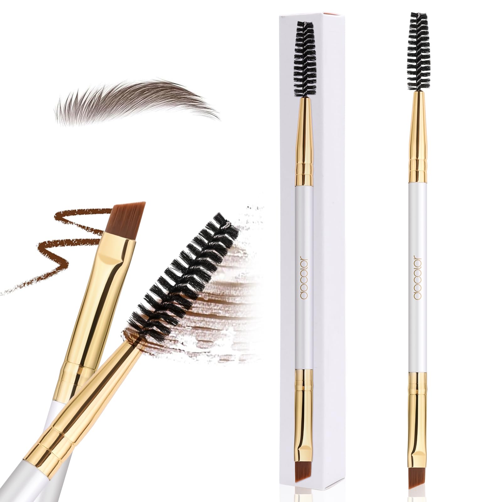 Docolor Eyebrow Brush Duo Eyebrow Spoolie 1Pc Professional Angled Eye Brow Brush Perfect for Lining and Shaping Brows, Spoolie for Brows or Lashes White