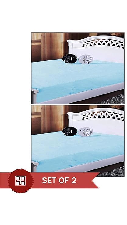 LatestHomeStore Waterproof Single Bed PVC Mattress Protector (Blue) -Set of 2