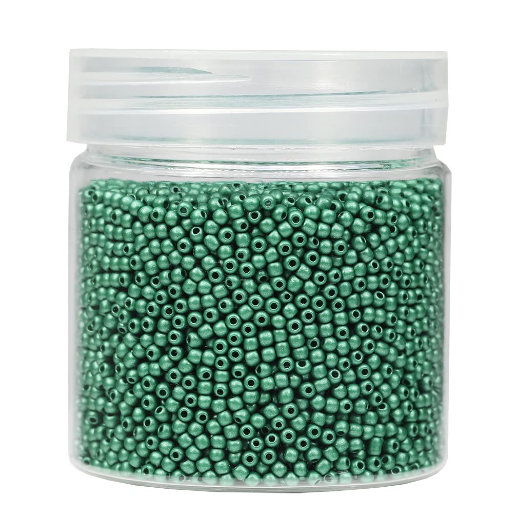 Bala&Fillic Size 2mm Round Seed Beads 10000pcs/110 Grams in Box 12/0 Matte Green Small Craft Seed Beads for Making Jewelry Earring Bracelets Necklace (Matte Green)