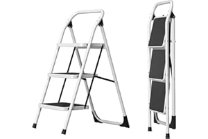FLYXIREGG 3 Step Ladder,3 Step Ladder Folding,Max Load 330 Lbs Capacity with Non-Slip Steps and Rubber feet for Adults,Home