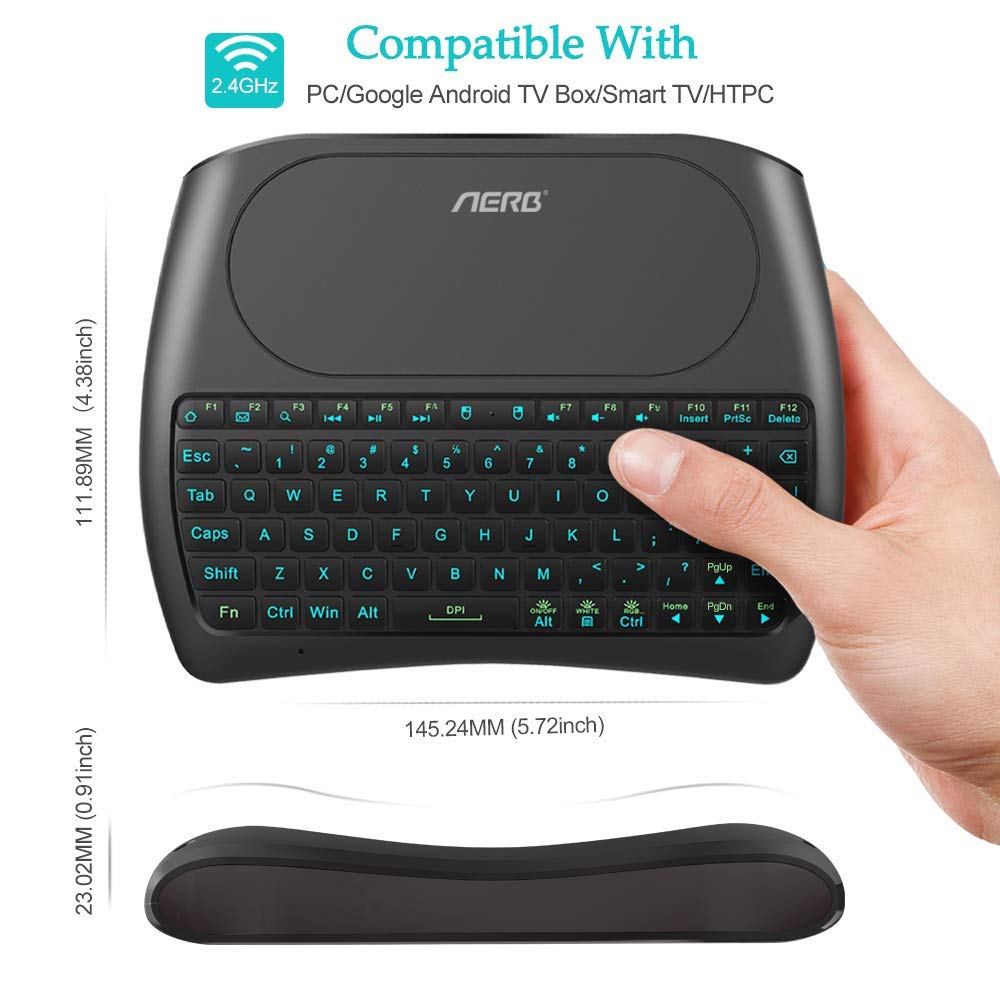 Mini Keyboard, Aerb 2019 Upgraded D8 Pro Mini Wireless Keyboard with Touch Pad Combo for Android Smart TV, PC, Xbox, RGB Backlit, Rechargeable Li-ion Battery