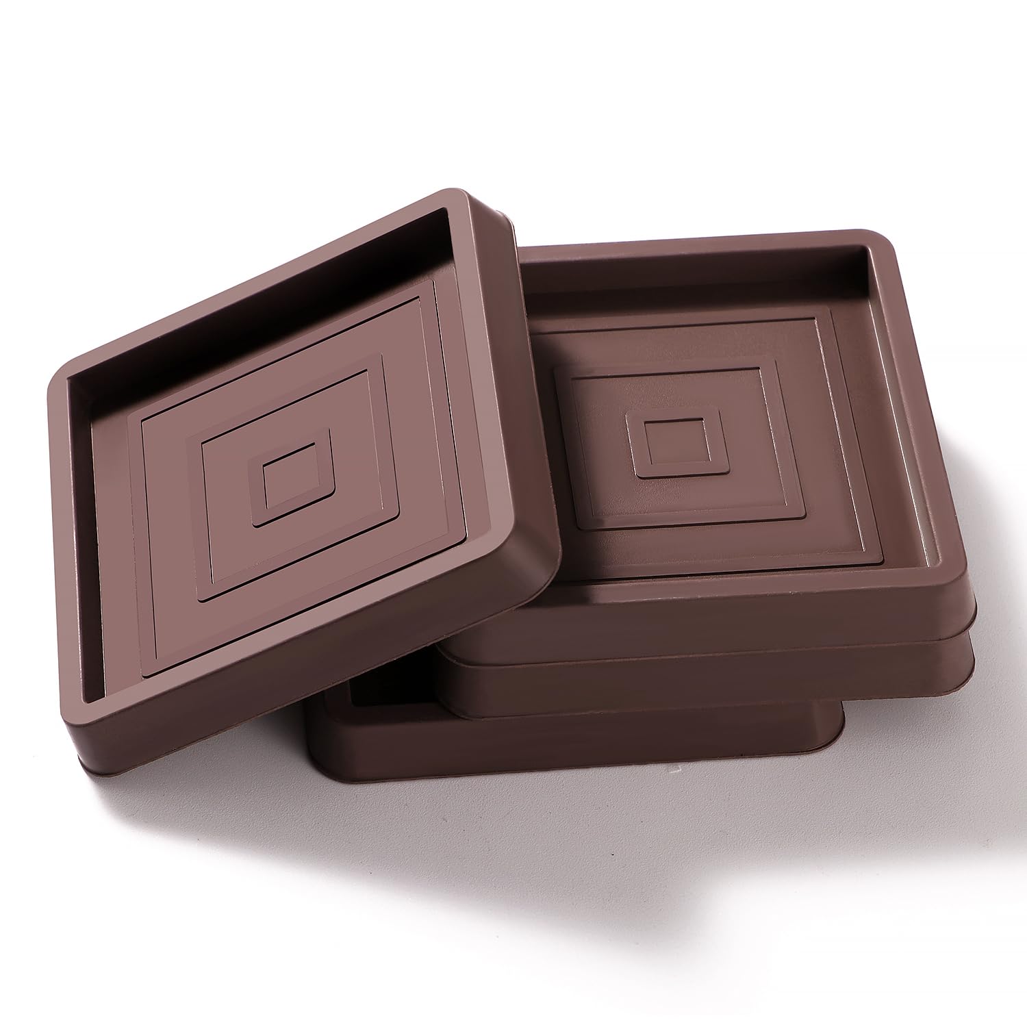 VooGenzek 4 PCS 2.5”/6.4cm Square Non Slip Furniture Pads, Bed Stoppers Rubber Furniture Feet, Furniture Coasters for Hardwood Floors, for Bed Cabinet Sofa Chair Table Piano, Brown