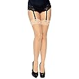 Leg Avenue Women's Nylon Sheer Stockings with Lace Top
