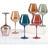 CLUSIVC Colored Wine Glasses Set of 6 -【Hand Blown】 18oz Colorful Crystal Burgundy Wine Glass Colored Lead-Free Colorful Party Wine Glass, New Year Gifts Wine Glasses