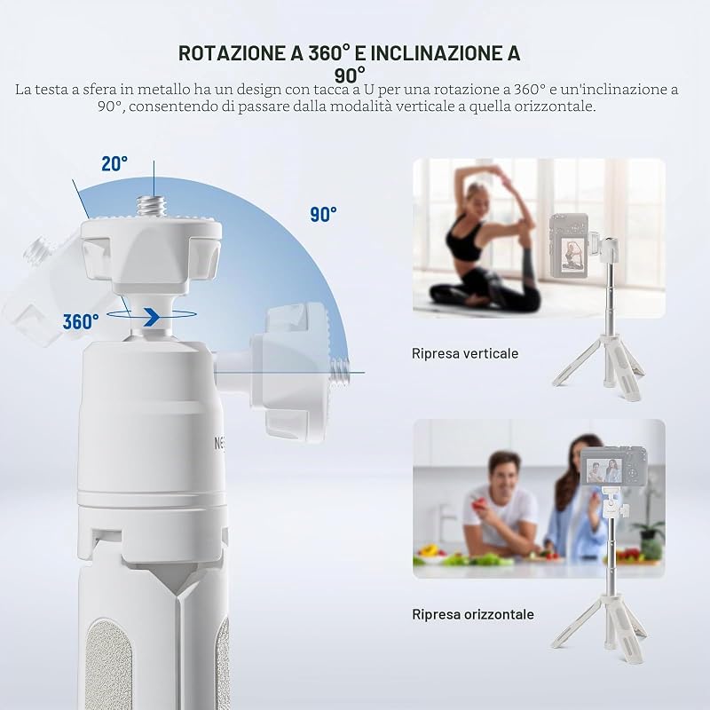 BASICS Mini Treppiede da Tavolo Selfie Stick Compatibile con iPhone GoPro Insta360 DJI, Piccolo Tripode Cellulare Android Fotocamera Webcam con Testa a Sfera Asse Elevato per Video,TP43 Bianco